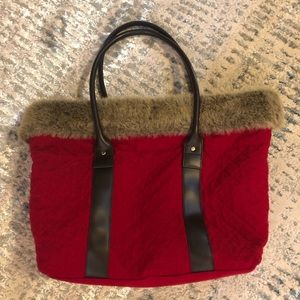 Beautiful Red Tote Bag with Fur